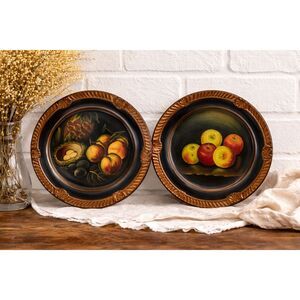 Vintage Toyo Hand Painted Fruit Plates Japan Still Life Wall Decor Mid Century